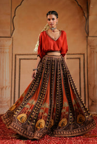 MULTICOLOR PRINTED SILK SKIRT SET