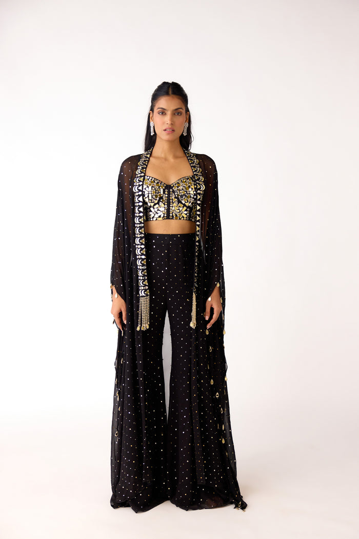 BLACK CORSET CAPE SHARARA SUIT SET