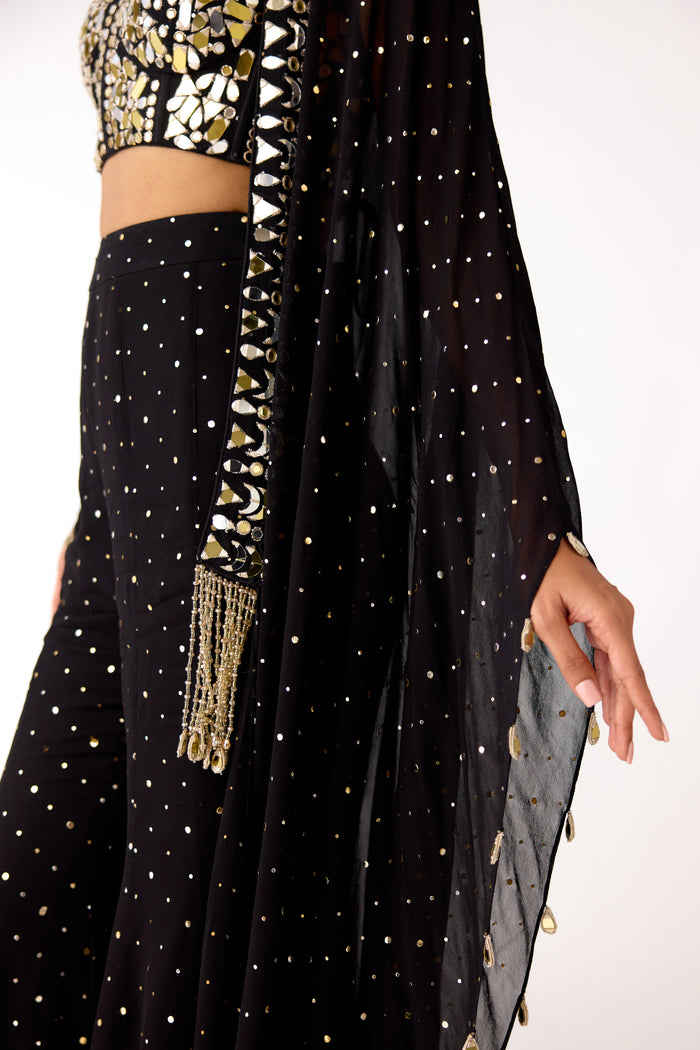 BLACK CORSET CAPE SHARARA SUIT SET