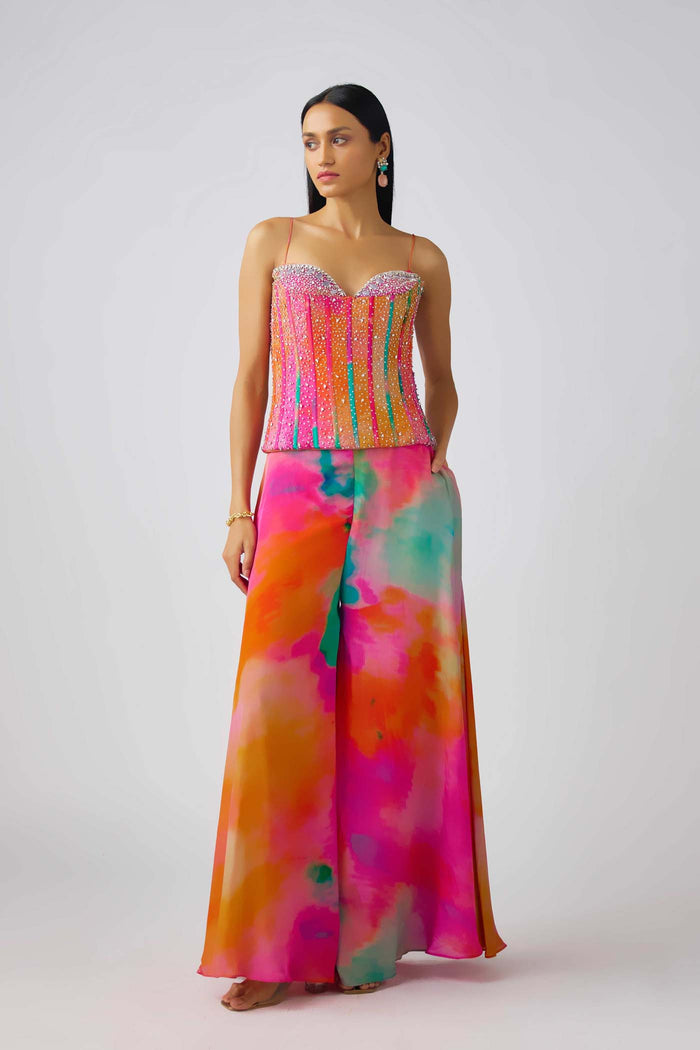 MULTICOLOR CRYSTAL EMBROIDERED CORSET SET