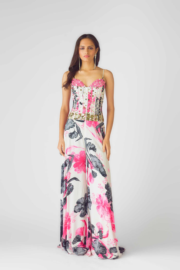 FLORAL PINK EMBROIDERED CORSET SHARARA SET