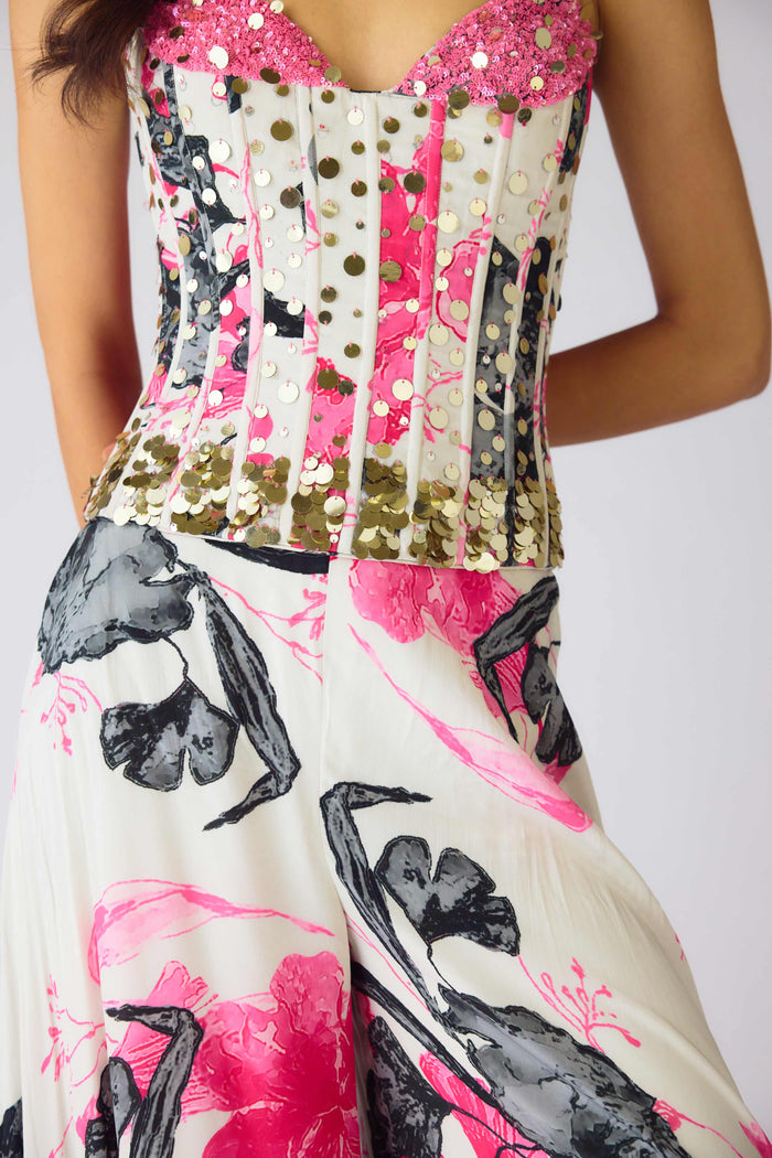 FLORAL PINK EMBROIDERED CORSET SHARARA SET