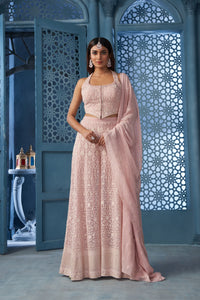 CONTEMPORARY PINK EMBROIDERED HALTER NECK PLAZO SET