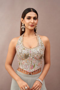 BLUE HALTER NECK CORSET SHARARA SET