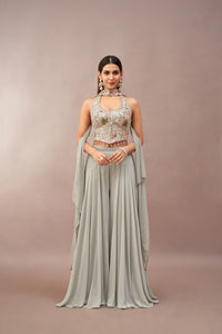 BLUE HALTER NECK CORSET SHARARA SET