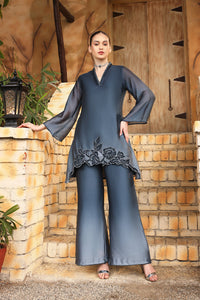 GREY ORGANZA CO-ORD SET WITH INTRICATE EMBROIDERY