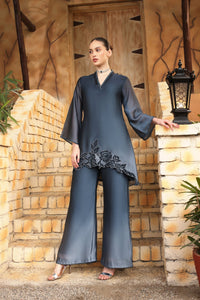 GREY ORGANZA CO-ORD SET WITH INTRICATE EMBROIDERY