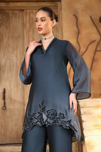 GREY ORGANZA CO-ORD SET WITH INTRICATE EMBROIDERY