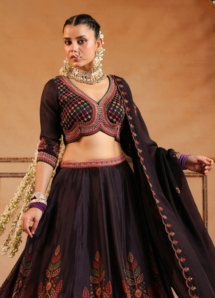 PURPLE ORGANZA LEHENGA WITH INTRICATE THREAD WORK