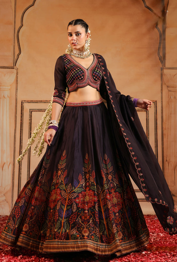 PURPLE ORGANZA LEHENGA WITH INTRICATE THREAD WORK