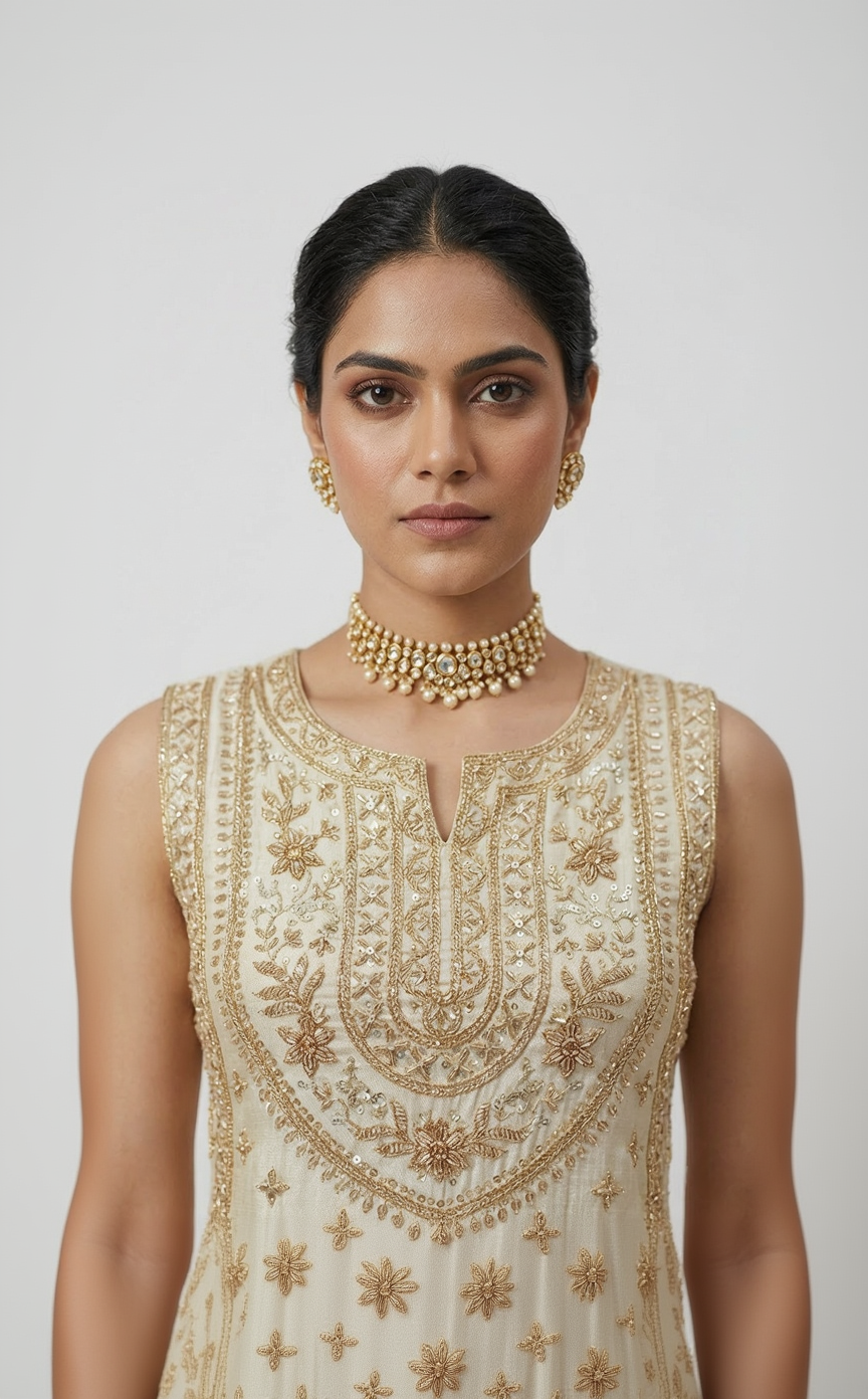 IVORY TISSUE SILK EMBROIDERED DESIGNER LEHENGA SET