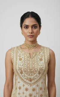 IVORY TISSUE SILK EMBROIDERED DESIGNER LEHENGA SET
