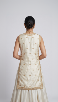 IVORY TISSUE SILK EMBROIDERED DESIGNER LEHENGA SET