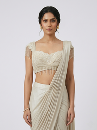 CREAM EMBROIDERED PRE DRAPED SAREE