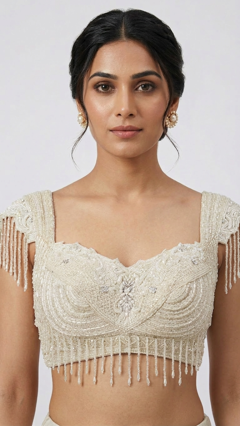 CREAM EMBROIDERED PRE DRAPED SAREE