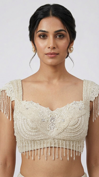 CREAM EMBROIDERED PRE DRAPED SAREE