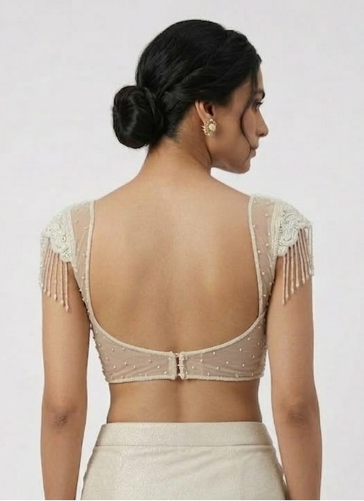 CREAM EMBROIDERED PRE DRAPED SAREE