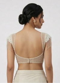 CREAM EMBROIDERED PRE DRAPED SAREE