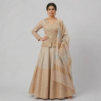 BROWN TISSUE ZARDOSI EMBROIDERED LEHENGA SET