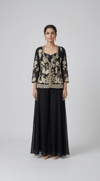 BLACK GEORGETTE SEQUINS EMBROIDERED JACKET SET