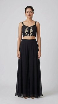 BLACK GEORGETTE SEQUINS EMBROIDERED JACKET SET