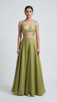 EMBROIDERED GREEN TISSUE SILK JACKET SET