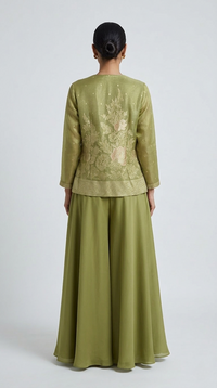 EMBROIDERED GREEN TISSUE SILK JACKET SET
