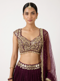 PURPLE MIRROR EMBROIDERED GEORGETTE LEHENGA SET