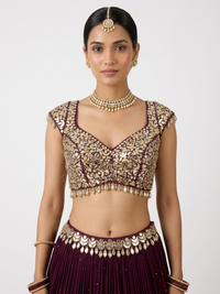 PURPLE MIRROR EMBROIDERED GEORGETTE LEHENGA SET