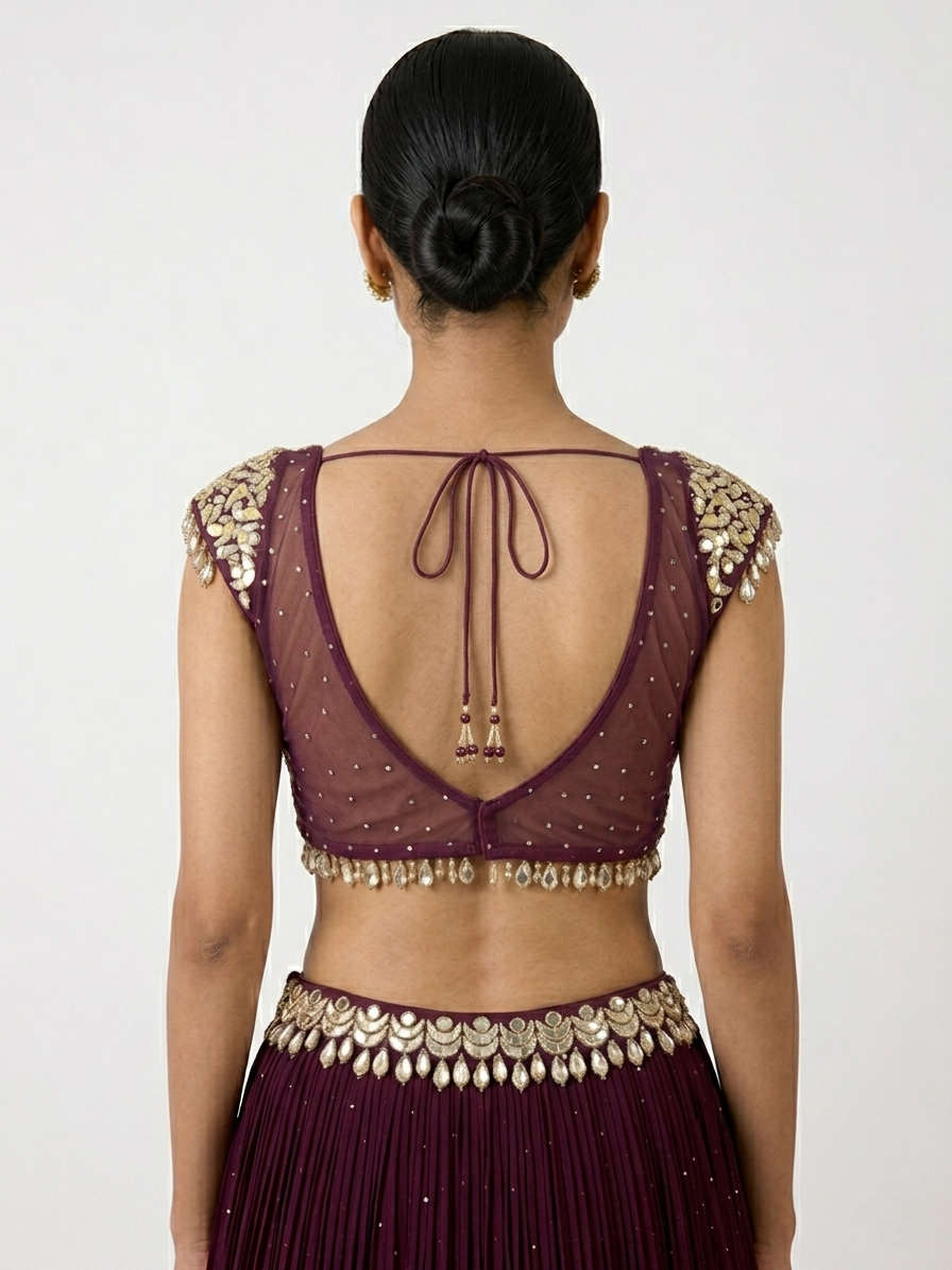 PURPLE MIRROR EMBROIDERED GEORGETTE LEHENGA SET