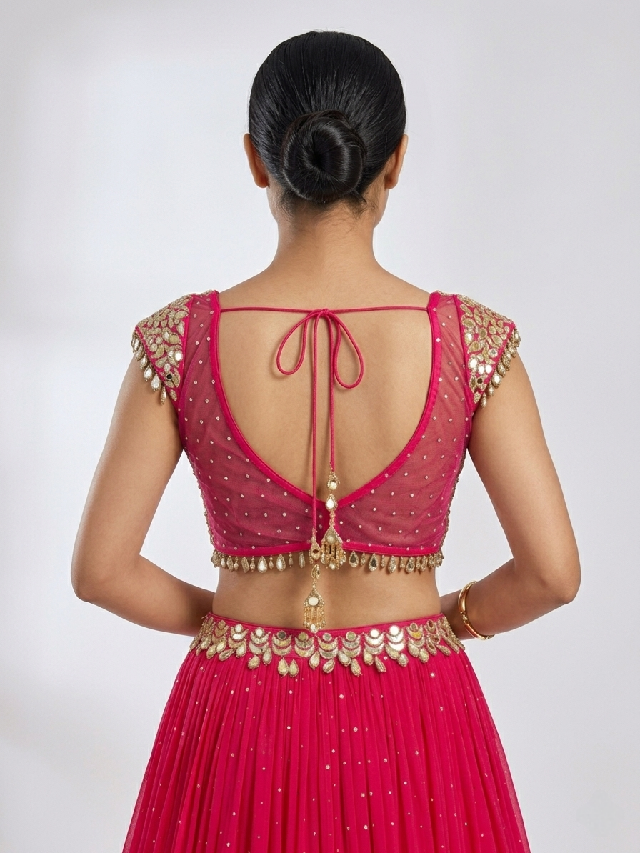 PINK MIRROR EMBROIDERED GEORGETTE LEHENGA SET