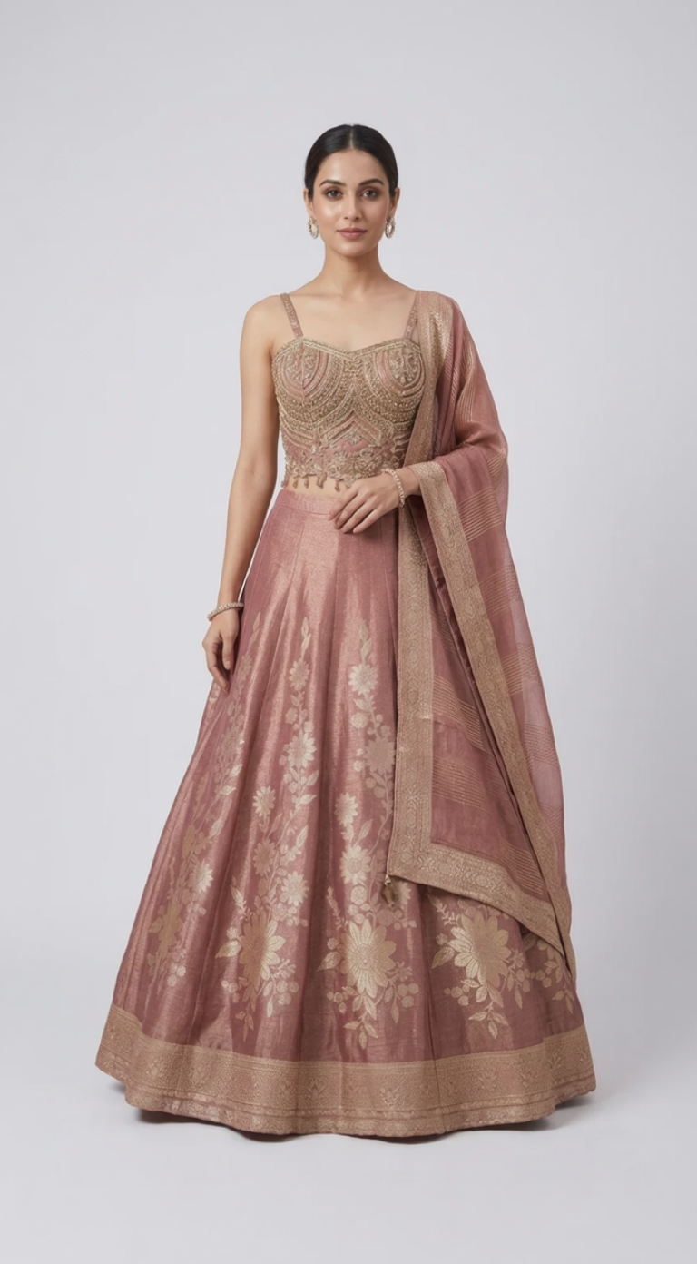 LILAC MIRROR EMBRODERED CORSET LEHENGA SET