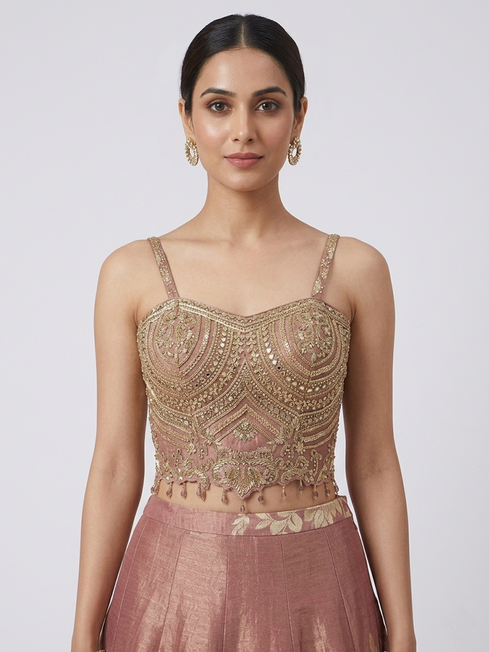 LILAC MIRROR EMBRODERED CORSET LEHENGA SET