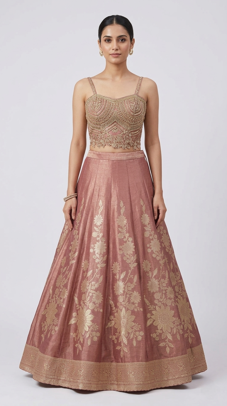 LILAC MIRROR EMBRODERED CORSET LEHENGA SET