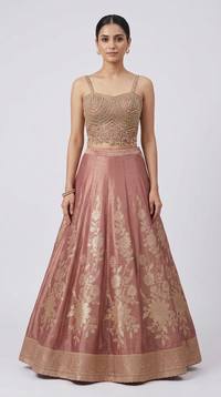LILAC MIRROR EMBRODERED CORSET LEHENGA SET