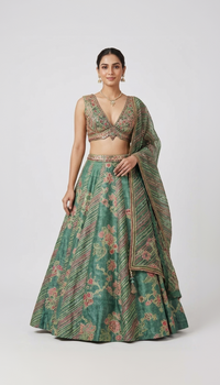 GREEN EMBROIDERED LEHENGA CHOLI SET