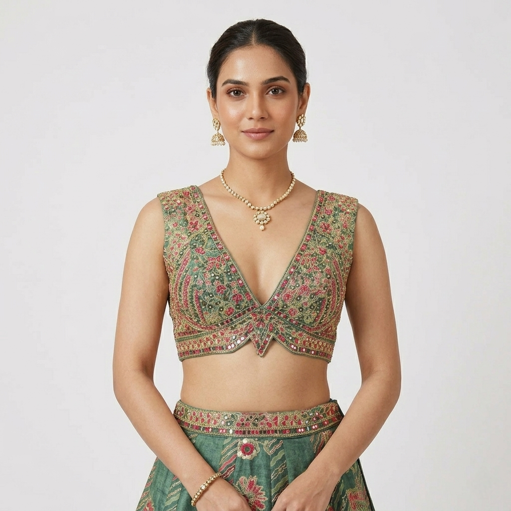 GREEN EMBROIDERED LEHENGA CHOLI SET