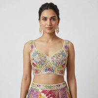CREAM FLORAL MIRROR EMBROIDERED LEHENGA CHOLI