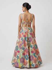 CREAM FLORAL MIRROR EMBROIDERED LEHENGA CHOLI