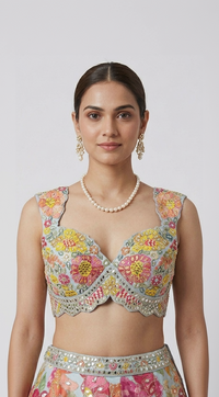 BLUE FLORAL MIRROR EMBROIDERED LEHENGA CHOLI SET