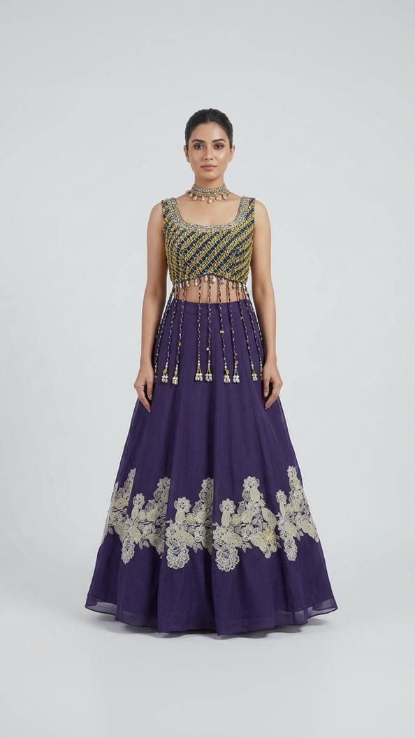BLUE GEMS EMBROIDERED LEHENGA CHOLI