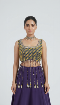 BLUE GEMS EMBROIDERED LEHENGA CHOLI