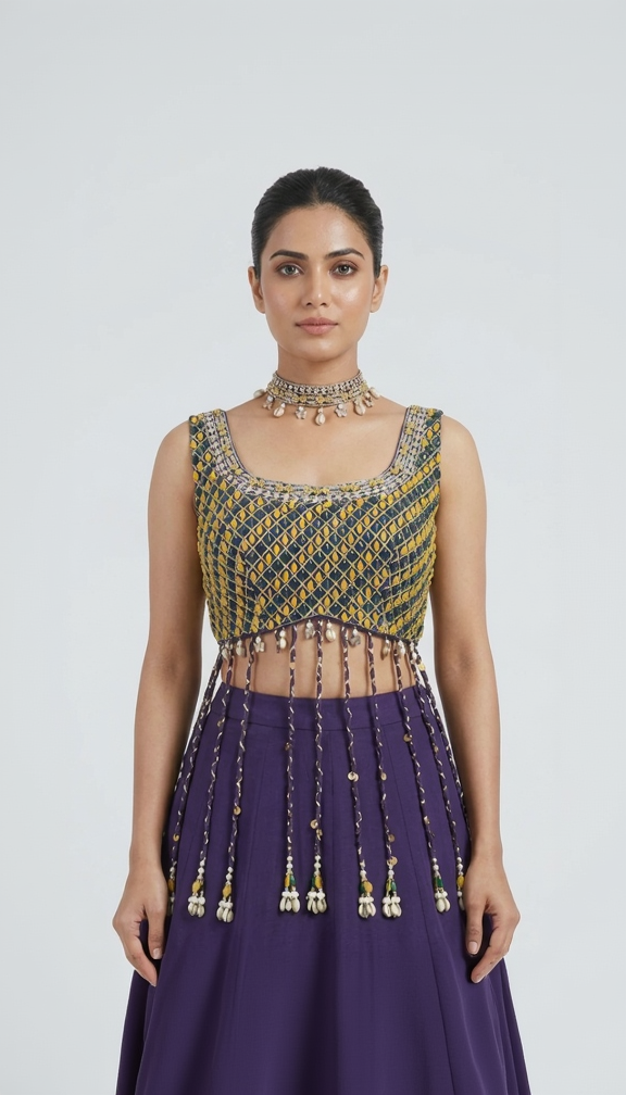 BLUE GEMS EMBROIDERED LEHENGA CHOLI