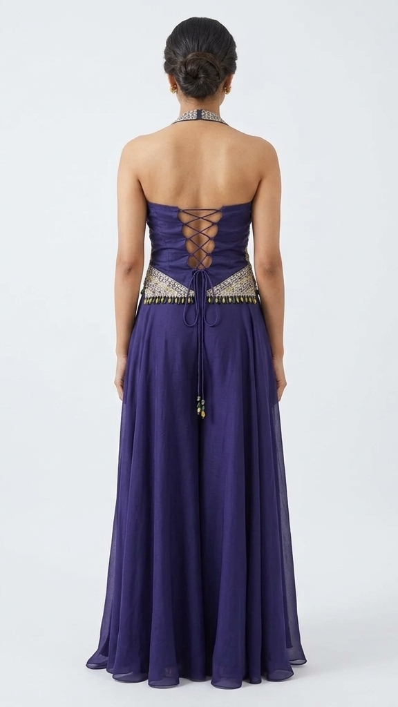 PURPLE SEQUINS EMBELLSHED HALTER NECK SHARARA SET