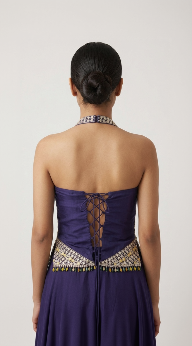 PURPLE SEQUINS EMBELLSHED HALTER NECK SHARARA SET