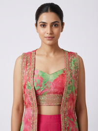 PINK EMBROIDERED CAPE SHARARA SET