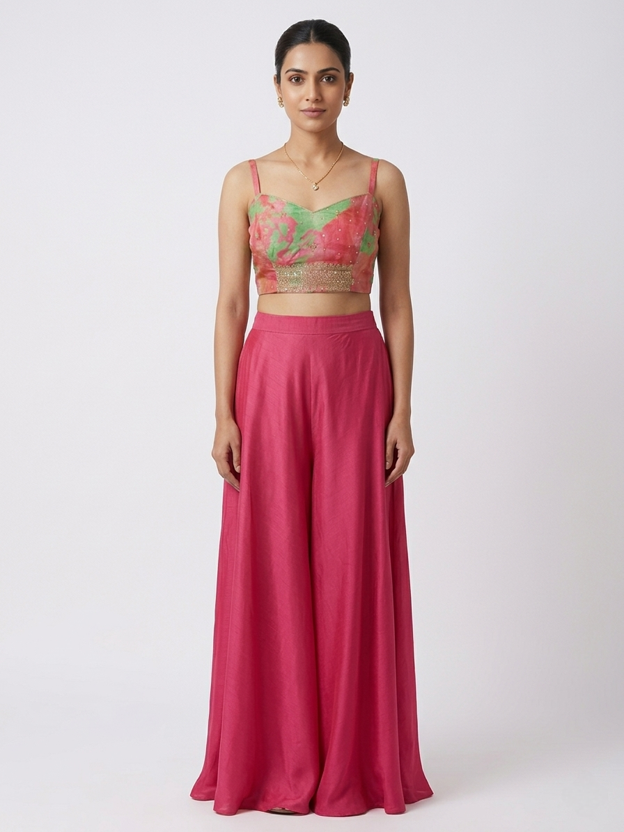 PINK EMBROIDERED CAPE SHARARA SET