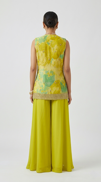 LIME EMBROIDERED CAPE SHARARA SET