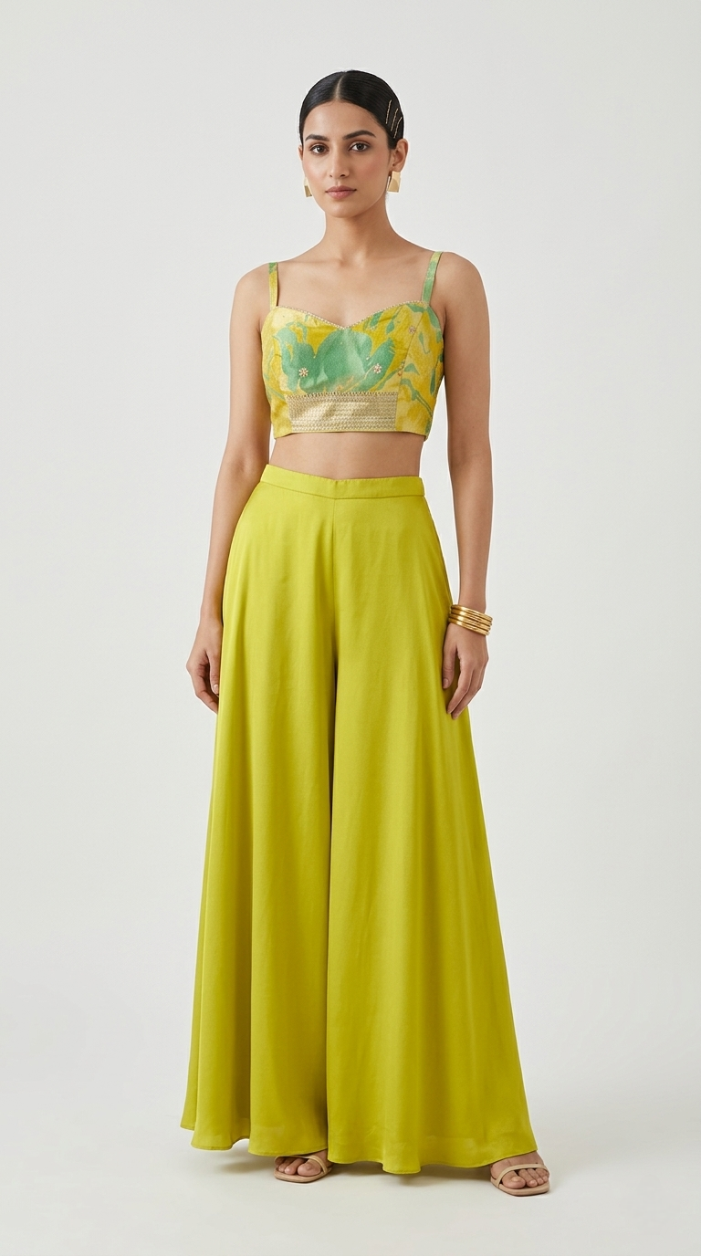 LIME EMBROIDERED CAPE SHARARA SET
