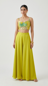 LIME EMBROIDERED CAPE SHARARA SET
